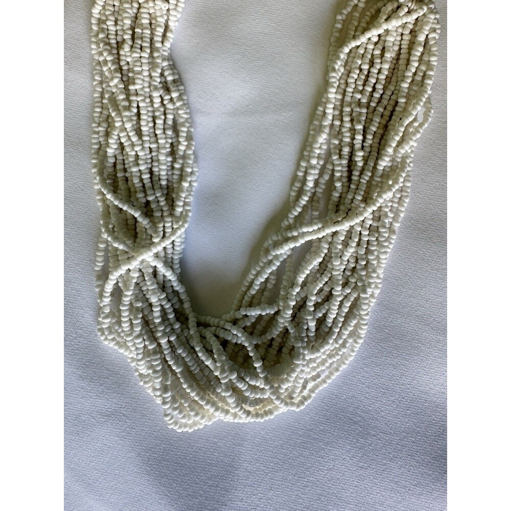 White Multi Strand Seed Bead Statement Necklace Cream Beaded Boho Coastal 21 - Picture 3 of 8